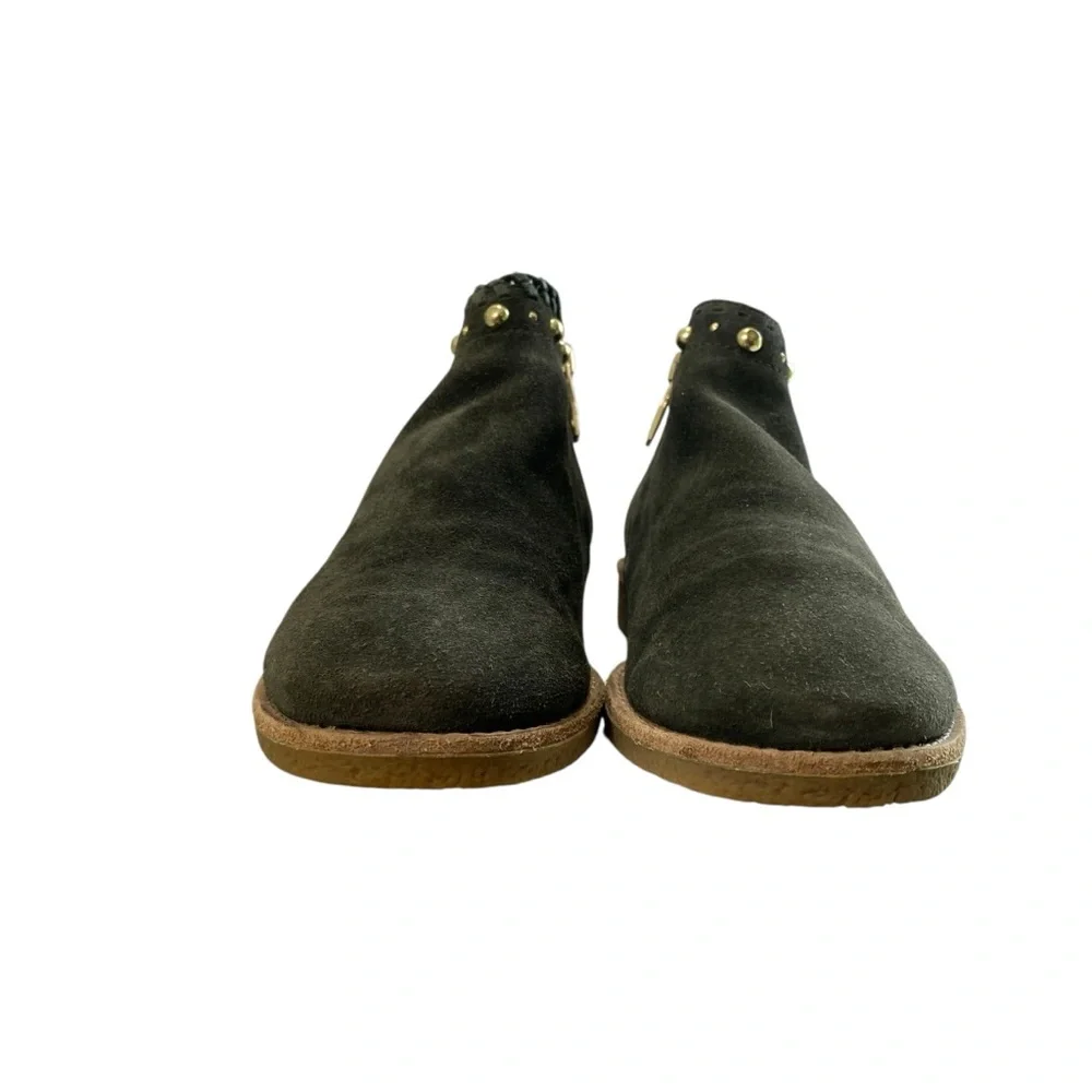 Kate Spade Festival Suede Leather Green Moss Ankle Booties‎ 8 Zip Studded Fringe